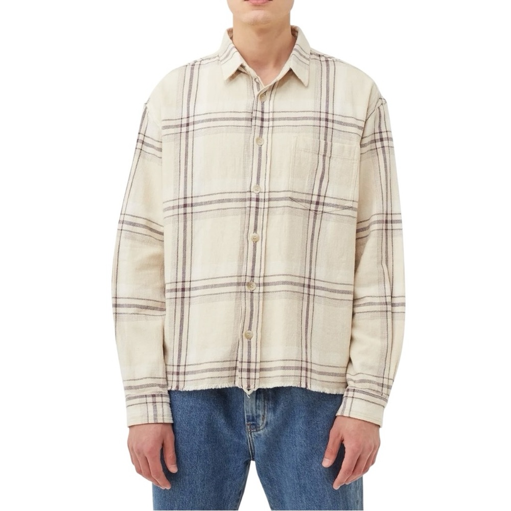 John Elliott Hemi Oversized “Gobi Check” Button Down Shirt Xl